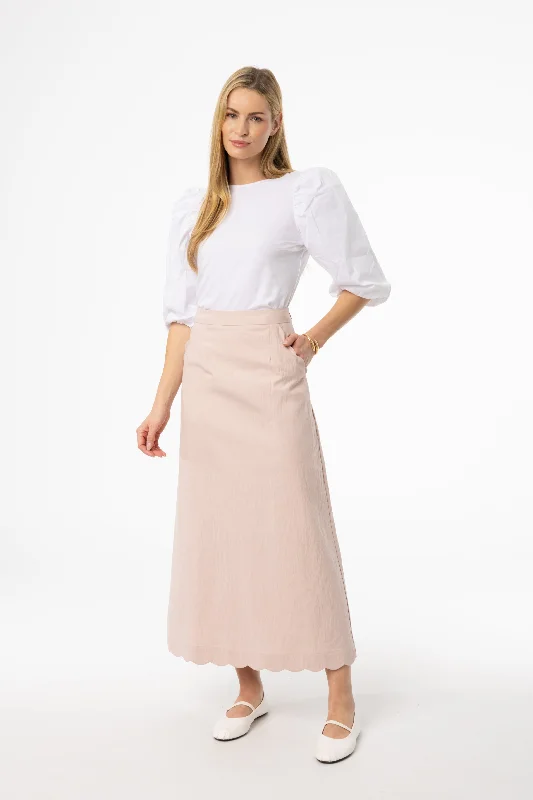 Pink Scalloped Maxi Skirt linen skirt airy