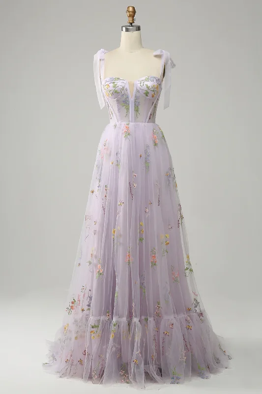 Lilac A-Line Tulle Embroidery Long Prom Dress Elegant Party Dress,DP1516 Tunics Chinos classic