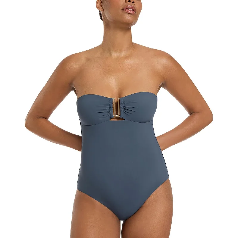 Jets Womens Padded Bandeau One-Piece Swimsuit Beach Ready Swimsuit