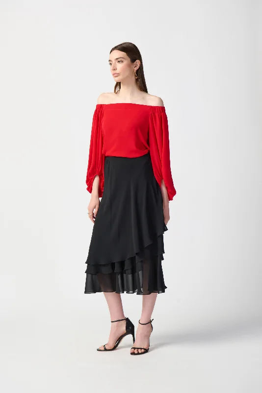 Joseph Ribkoff Layered Chiffon Skirt button skirt front