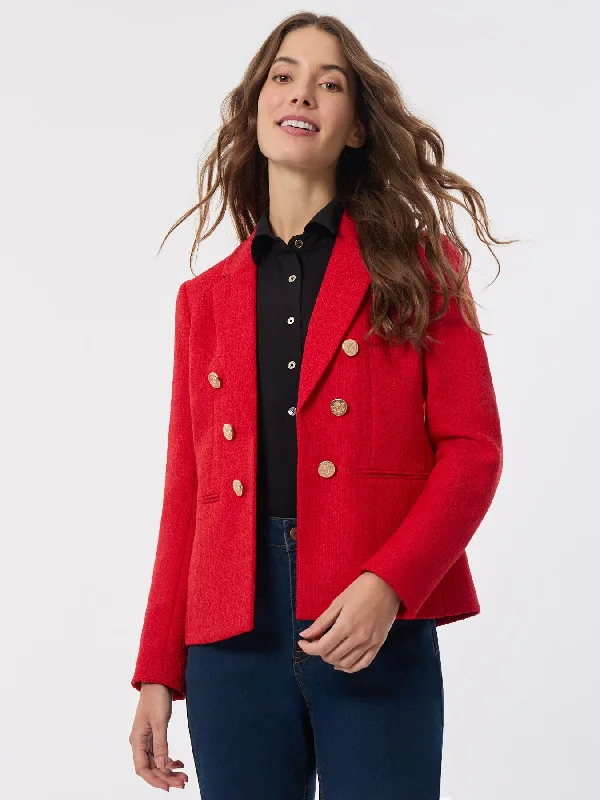 Faux Double Breasted Jacket, Tweed Ribbed Jacket Pleated Jacket Ruffled Jacket
