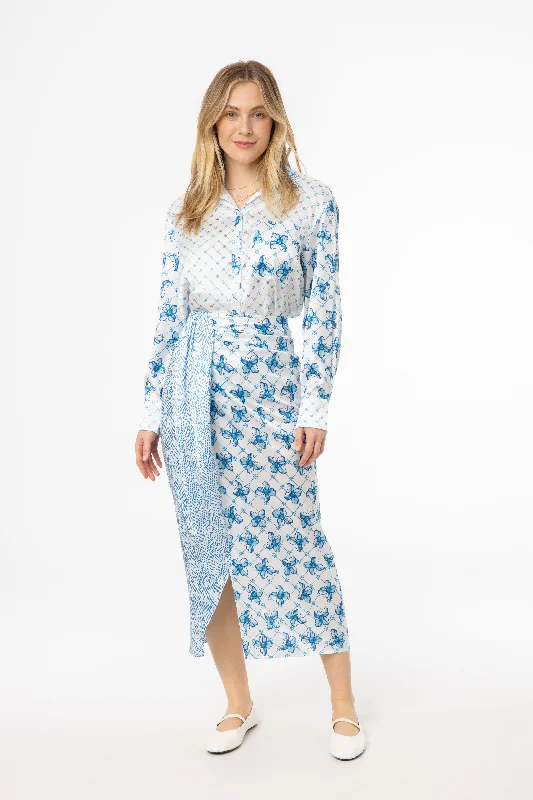 Blue Printed Draped Skirt boho skirt vibe