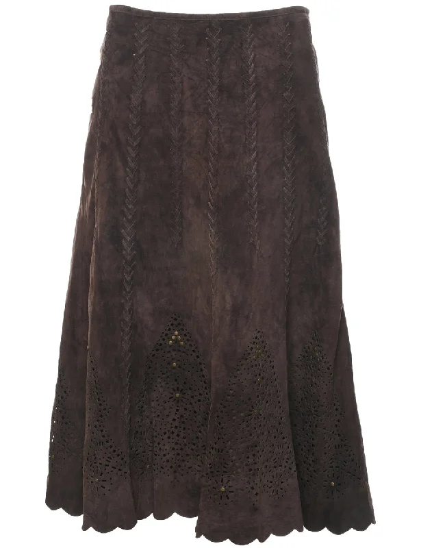 Suede Maxi Skirt - M leather skirt sleek