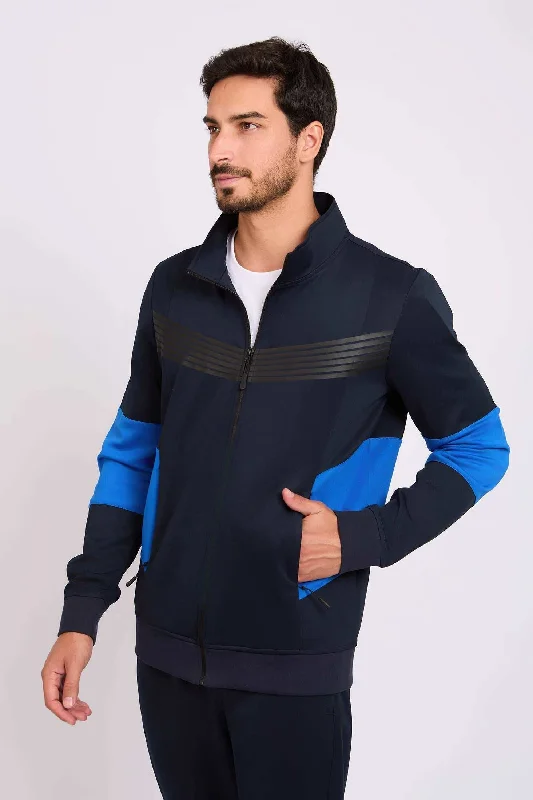 Men Regular Fit Sweat Jacket - Dark Navy Trench Coat Raincoat Waterproof Jacket