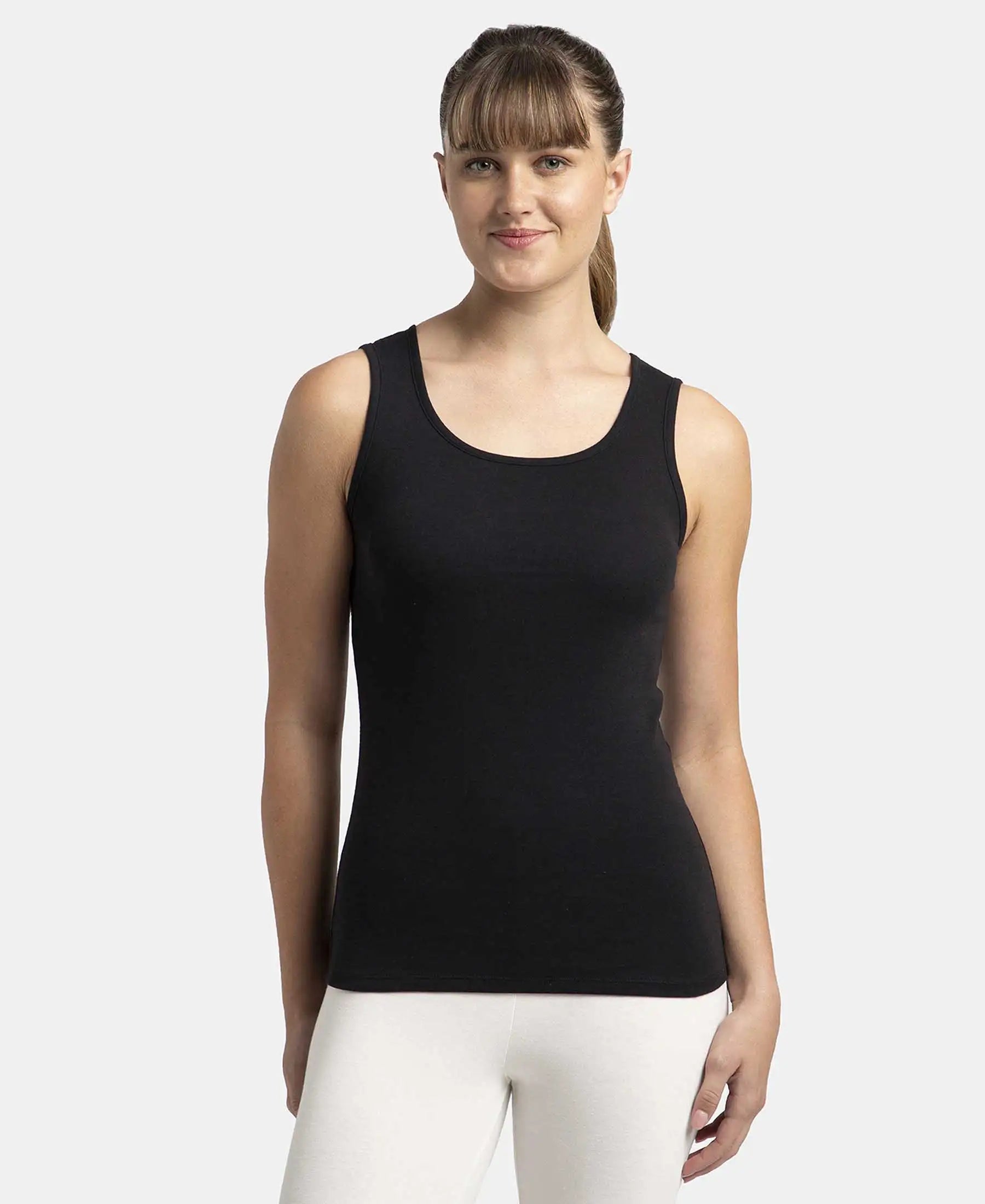 Super Combed Cotton Rib Fabric Slim Fit Solid Tank Top - Black open back tank