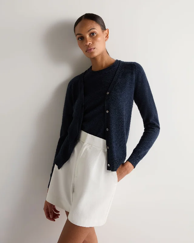Women's Lara V Neck Cashmere Cardigan Indigo Blue Mesh Cardigan Canvas Denim