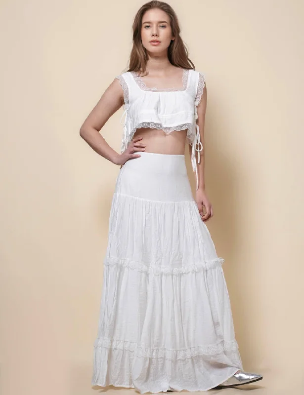 Ladies Square Collar Top Maxi Skirt 2PCS Set SKST41291 corduroy skirt durable