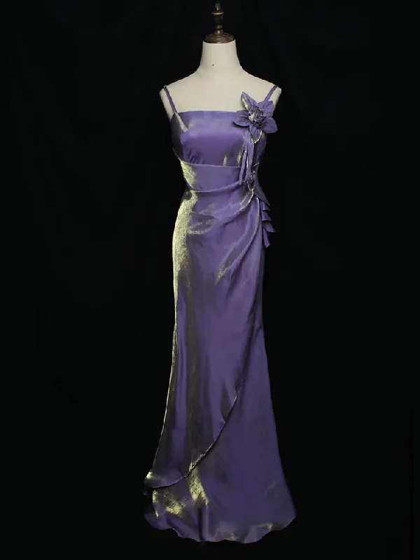 Purple Straps Vintage Floral Elegant Evening Gown Long Party Dress, DP3145 Tunics Office stylish