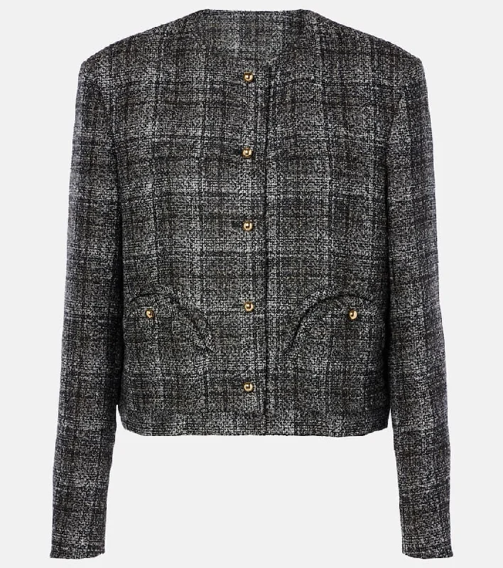 Blaze Milano Milano Lulua Shamo checked cropped wool-blend jacket Embroidered Jacket Appliqued Jacket Beaded Jacket