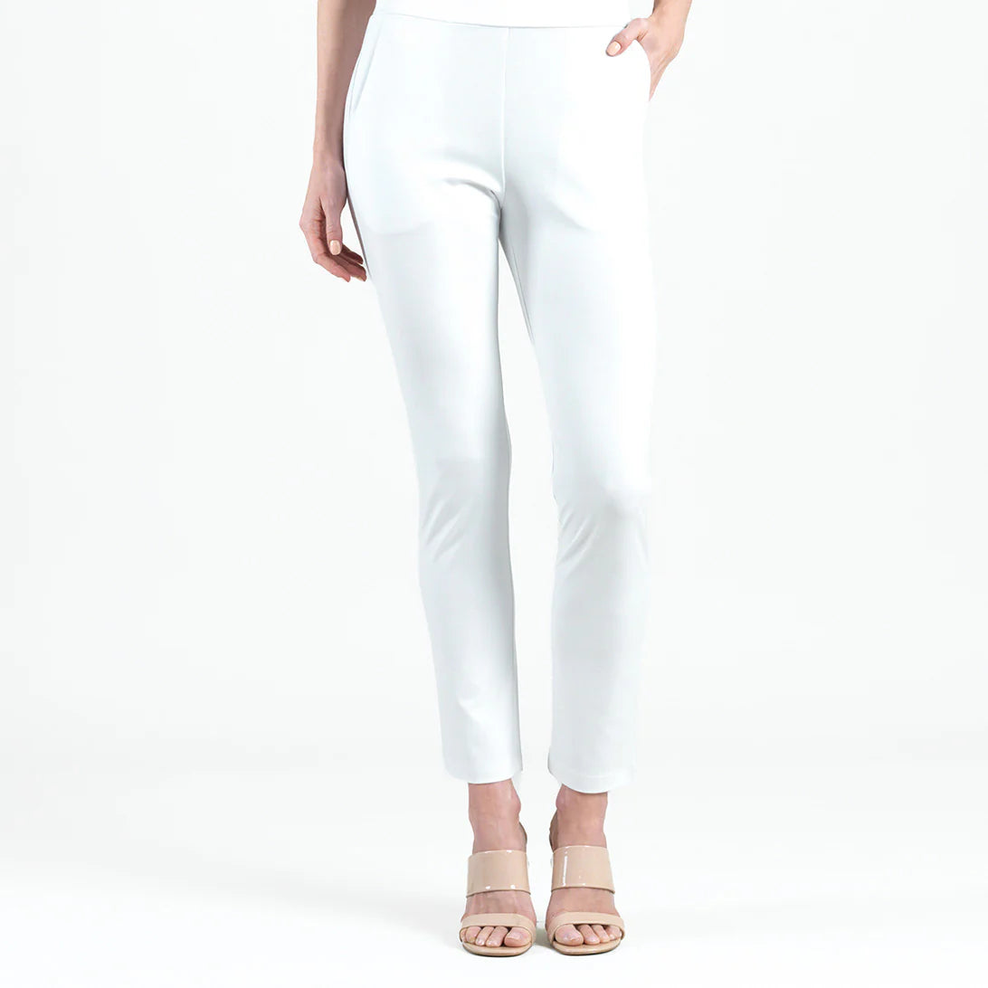 Rayon-Ponte Knit - Straight Leg Pocket Pant - White Modern Skinny Pants