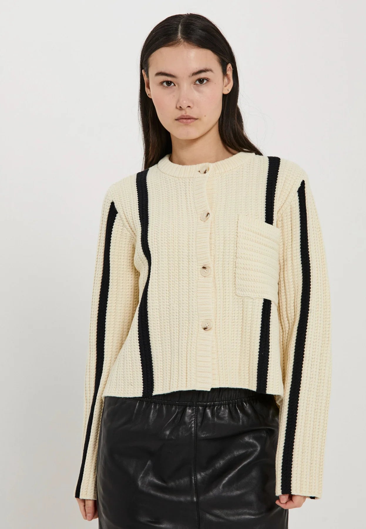 STILLA blocking knit cardigan Beaded Cardigan Sequined Faux Fur