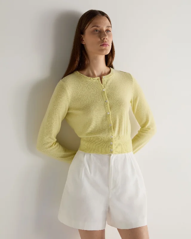 Women's Ivy Cropped Cashmere Cardigan Granita Yellow Real Fur Shearling Chenille