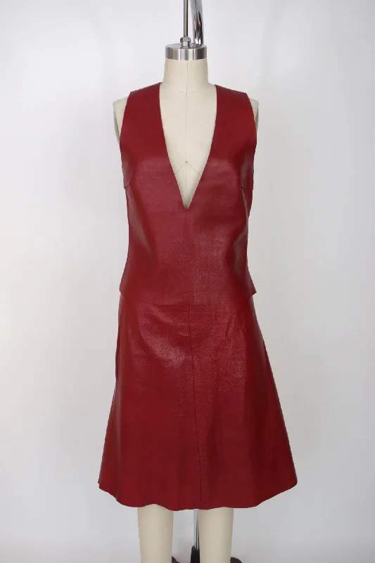 1990s Leather Skirt Set wool skirt breathable