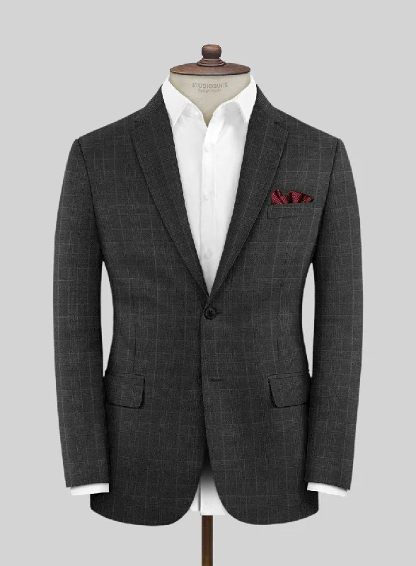 Lanificio Zegna Trofeo Bonsus Charcoal Checks Wool Jacket Fitted Jacket Loose Jacket Oversized Jacket