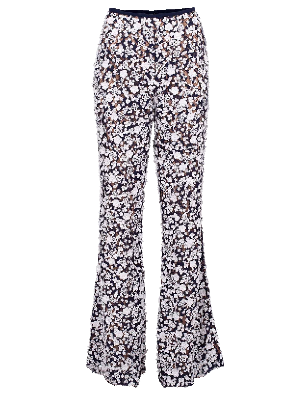 Floral Embroidered Flare Pant Comfy Athletic Pants