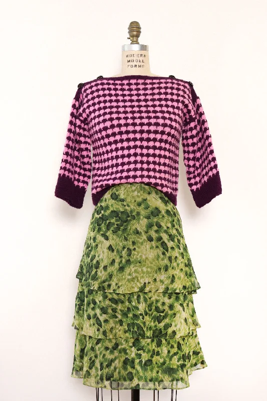 Lime Leopard Silk Skirt L patchwork skirt art