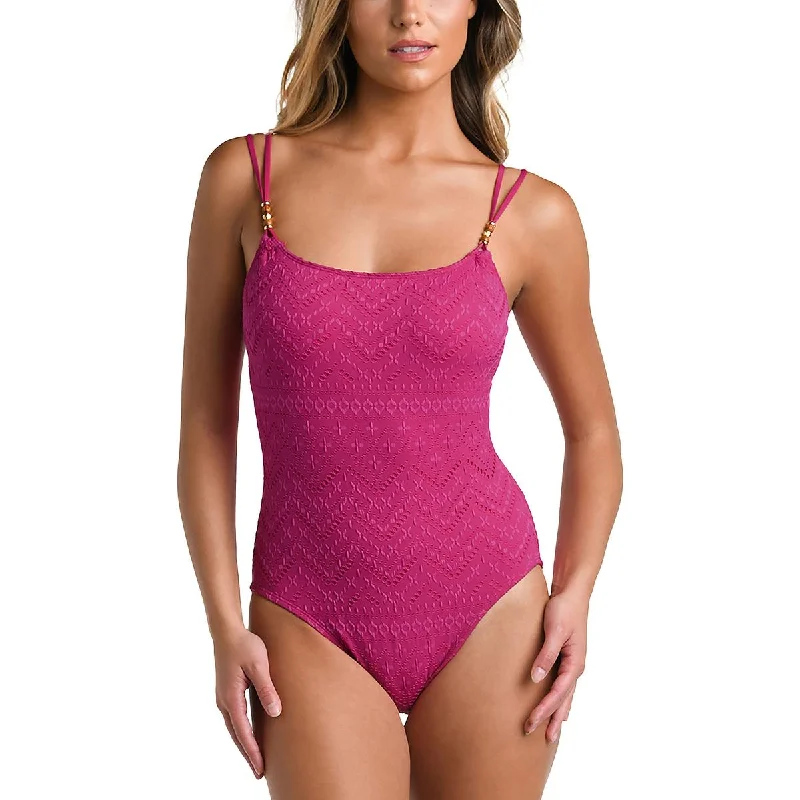 La Blanca Womens Textured Nylon One-Piece Swimsuit Push-Up Bikini Top