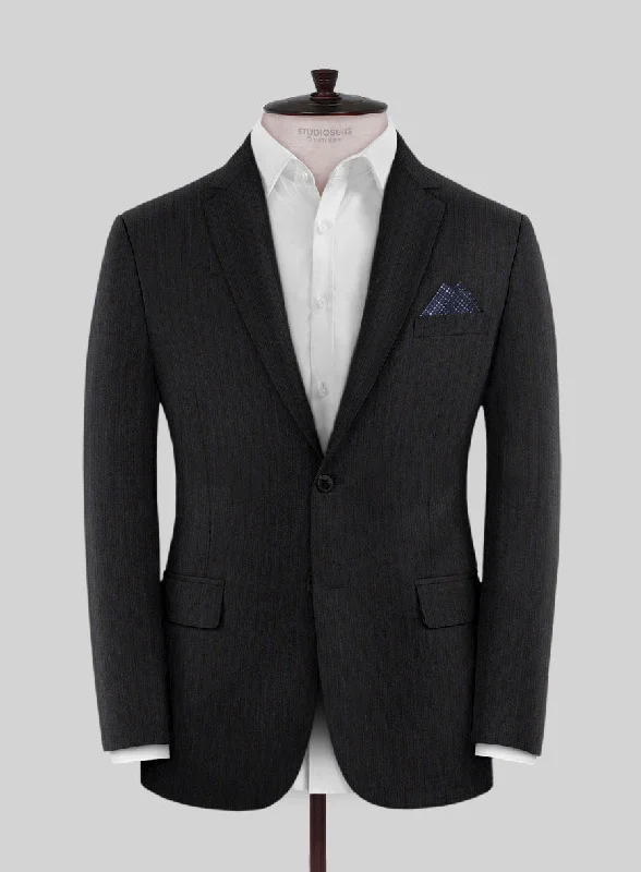 Lanificio Zegna Traveller Naquez Black Stripe Wool Jacket Welt Pockets Slit Pockets Flap Pockets