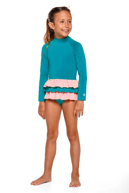 Girl's Kailani Long Sleeve Swimsuit | Tahitian Teal Sleek Mesh Bikini