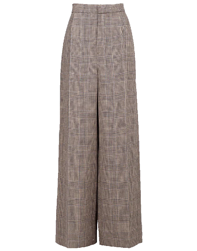 High Waist Prince of Wales Linen Pant Relaxed High-Waist Trousers