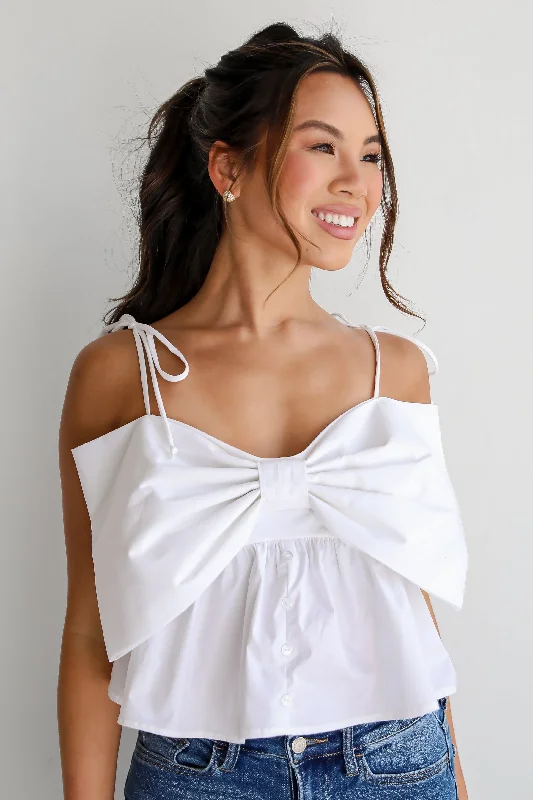FINAL SALE - Ideal Cuteness White Bow Tank flirty tank top