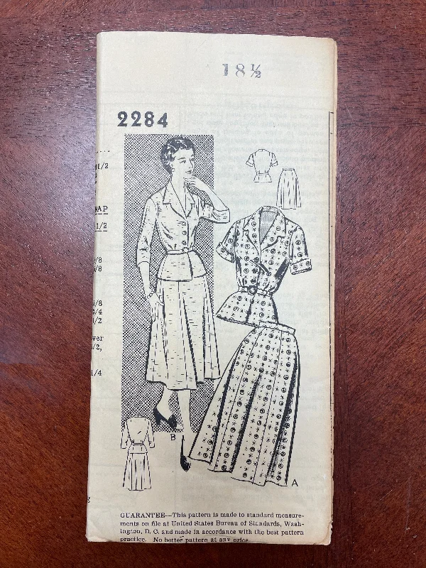 1950's Mail Order 2284 Sewing Pattern - Top and Skirt FACTORY FOLDED cotton skirt soft