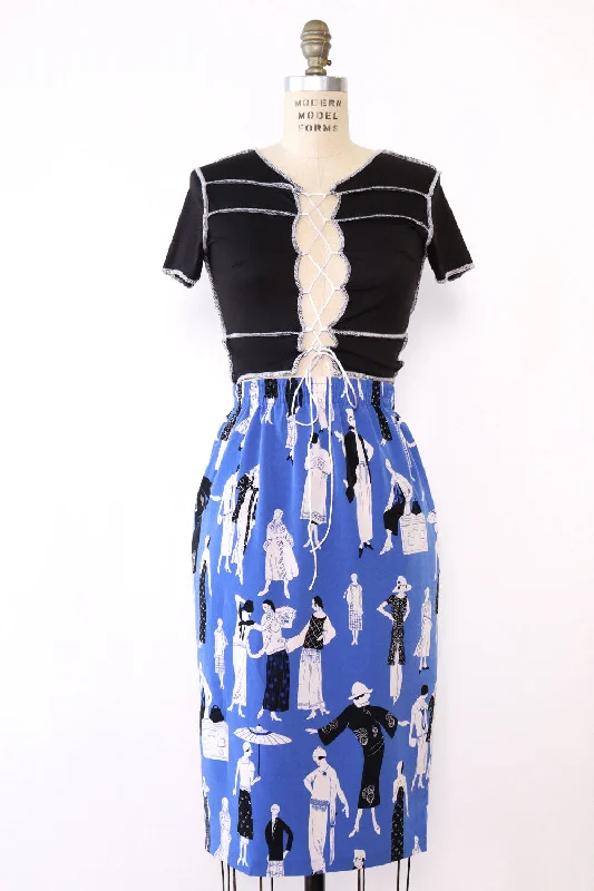 Fashion Plates Novelty Print Skirt XS-M denim skirt durable