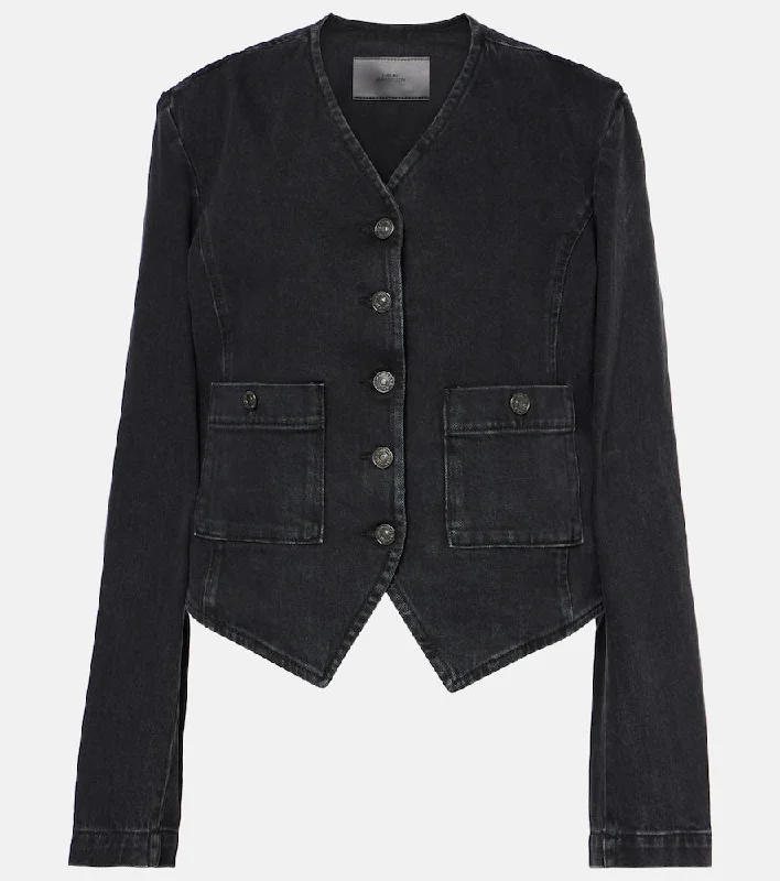 7 For All Mankind Denim jacket Notch Collar Jacket Peter Pan Collar Jacket Cowl Neck Jacket