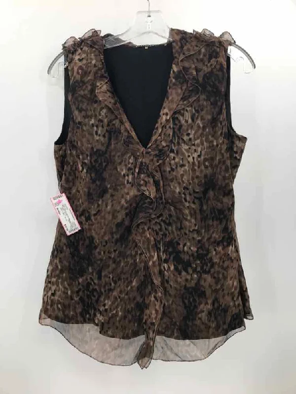 Pre-Owned Elie Tahari Brown Size Medium Printed Tank Top rhinestone tank top