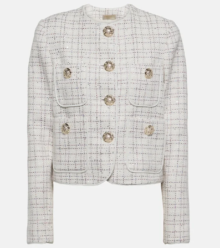 Elie Saab Embellished tweed jacket Denim Fabric Leather Fabric Suede Fabric