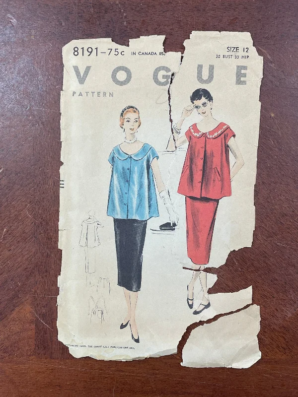 1953 Vogue 8191 Pattern - Maternity Smock and Skirt linen skirt relaxed