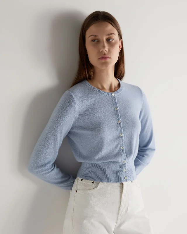 Women's Ivy Cropped Cashmere Cardigan Sea Mist Blue Chenille Brocade Lace