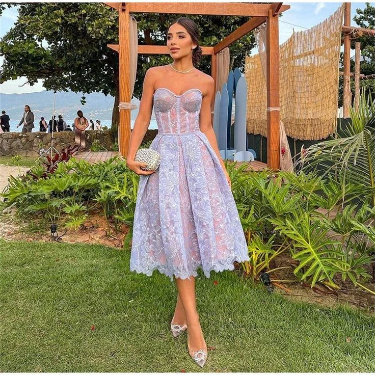 Lilac Sweetheart Strapless Lace Cocktail Dress A-Line Party Dress,DP1946 Turtleneck Neckline Stylish