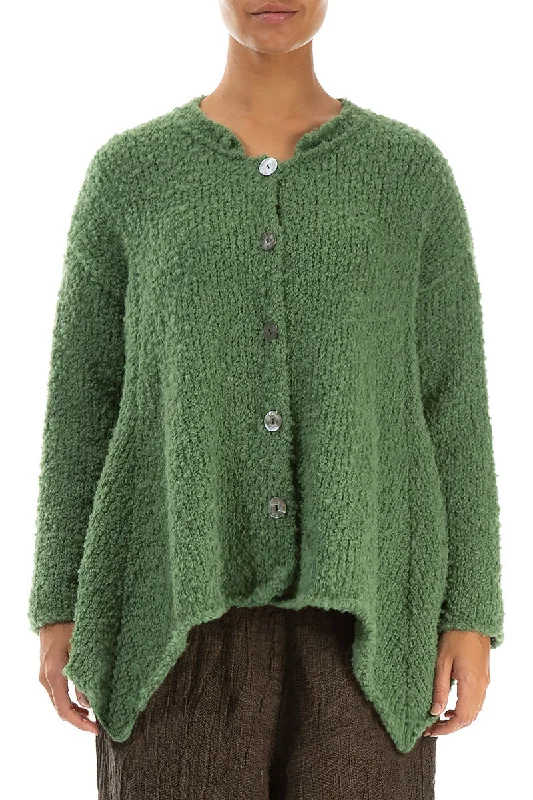 Buttoned Sage Green Alpaca Wool Cardigan Terry Blend Velvet Blend Canvas Blend