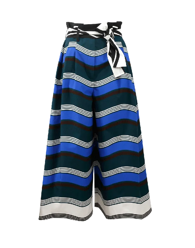 Paper Bag Striped Cotton Pant Fashionable Tapered Leg Pants