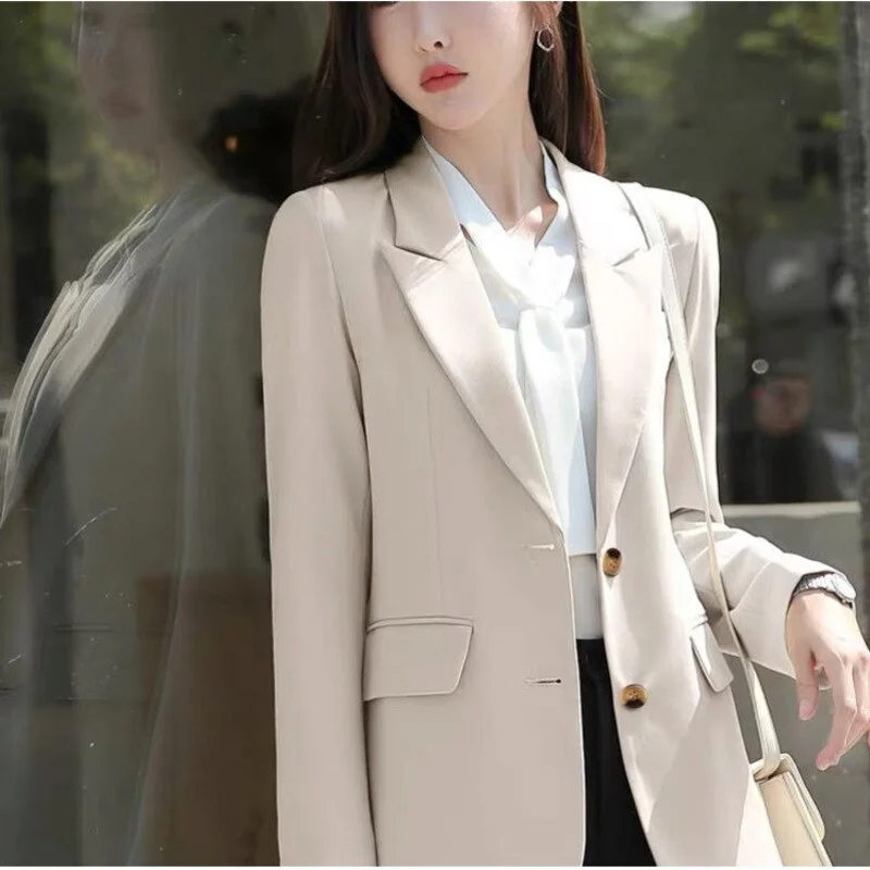 Blazer Women's Elegant Professional Jacket Korean Autumn Loose Casual Vintage Solid Color Single-breasted Blazer Cotton Fabric Linen Fabric Terry Fabric Blazer Women's Elegant Professional Jacket Korean Autumn Loose Casual Vintage Solid Color Single-breasted Blazer Cotton Fabric Linen Fabric Terry Fabric