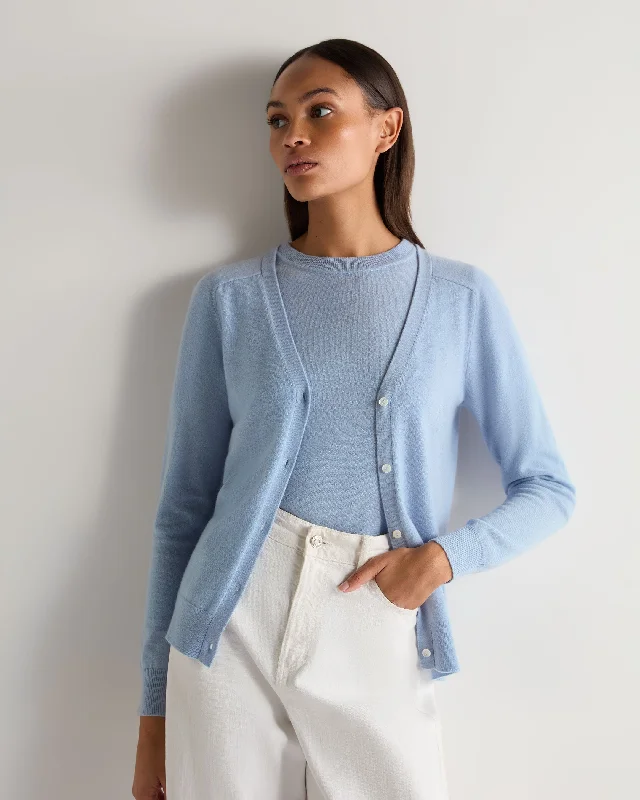 Women's Lara V Neck Cashmere Cardigan Sea Mist Blue Fleece Cardigan Nylon Polyester