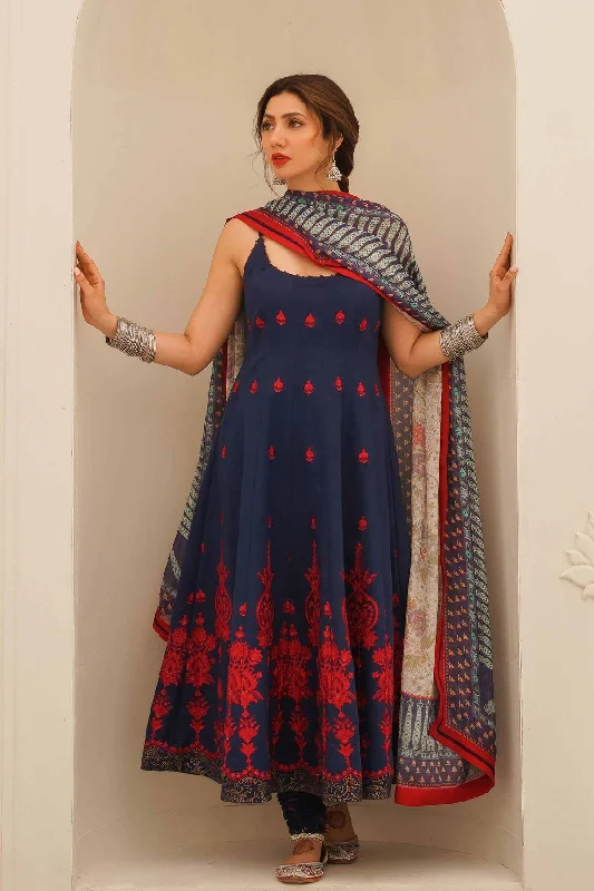 Embellished Blue Frock Churidar for Pakistani Party Dresses Tunics Sophisticated sleek