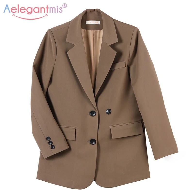 Aelegantmis High Quality Black Blazer Jacket Women Oversized Casual Chic Loose Blazer Femme Spring Pockets Formal Outerwear 2022 Jersey Jacket Tulle Jacket Batik Jacket