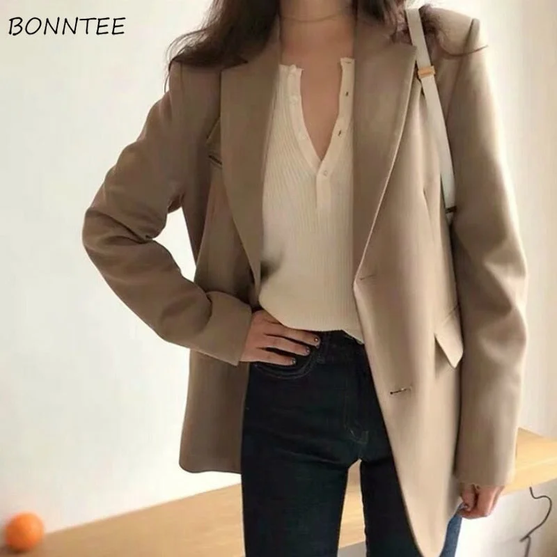 Blazers Womens Solid Single Breasted Ladies Pockets Korean Style Slim Casual Elegant Chic Female Jackets Newest Spring Collared Jacket Crew Neck Jacket Turtle Neck Jacket Blazers Womens Solid Single Breasted Ladies Pockets Korean Style Slim Casual Elegant Chic Female Jackets Newest Spring Collared Jacket Crew Neck Jacket Turtle Neck Jacket