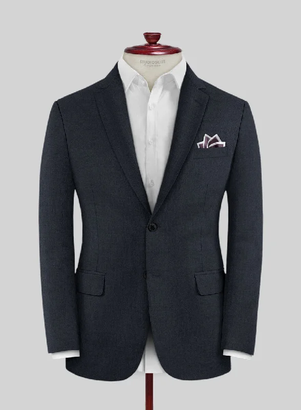 Lanificio Zegna Trofeo Sharkskin Navy Blue Wool Jacket Hoodie Zip-Up Jacket Button-Up Jacket
