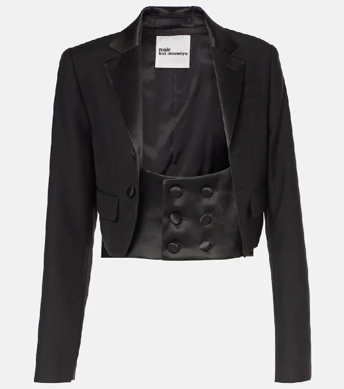 Noir Kei Ninomiya Cropped wool, mohair, and silk jacket Boat Neck Shawl Collar Notched Collar