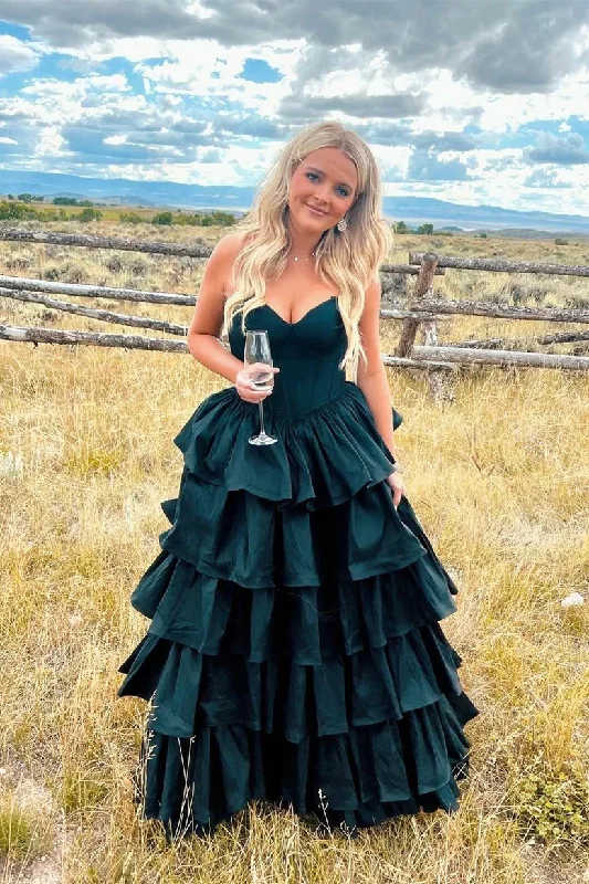 Sweetheart Dark Green Ruffles A-line Formal Party Dress, DP2011 Cowl Neckline Elegant