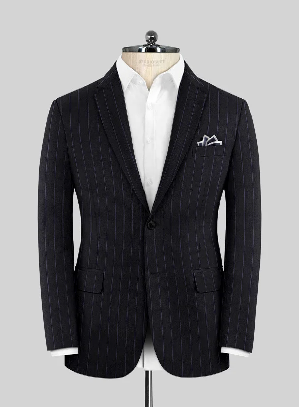 Lanificio Zegna Traveller Renar Blue Stripe Wool Jacket Satin Jacket Silk Jacket Chiffon Jacket