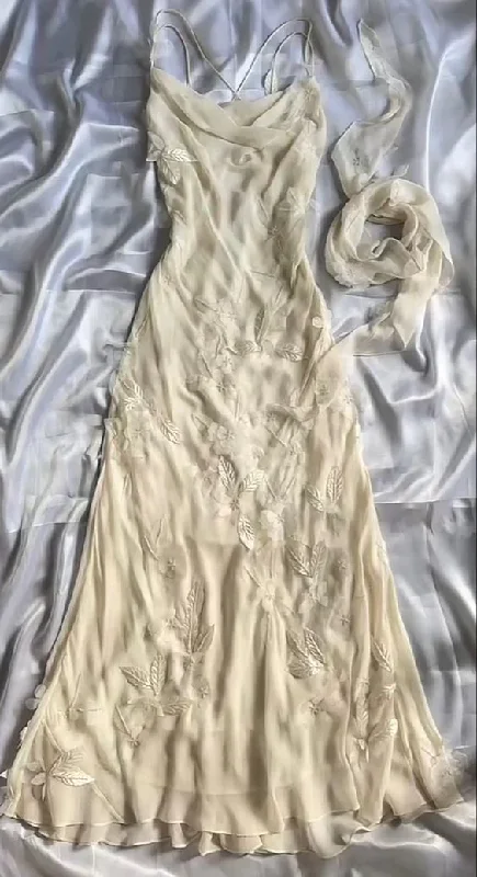Elegant Ivory Straps Appliques Beading Vintage Party Dress, DP2278 Tunics Summer linen