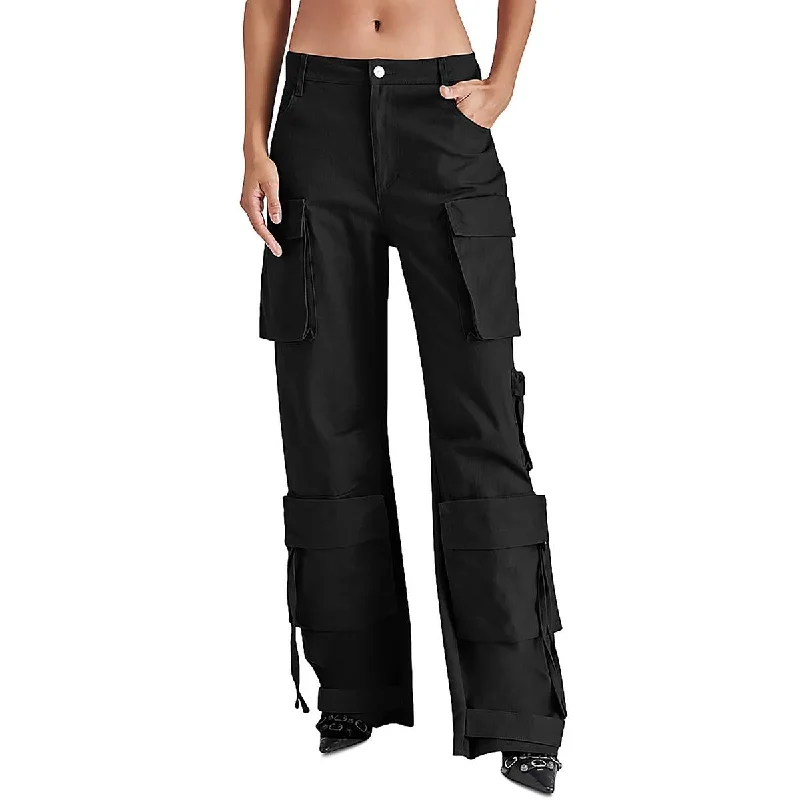 Steve Madden Womens Duo Cotton High Rise Cargo Pants High-Waist Jogger Pants