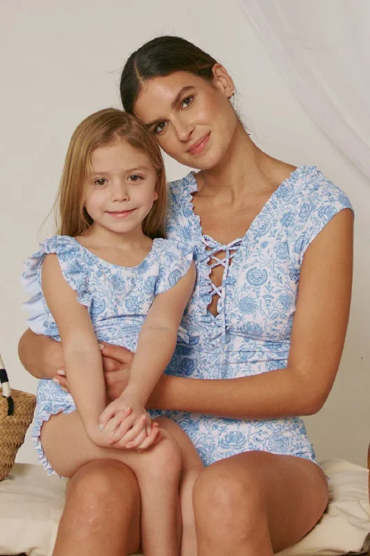Marina West Swim Bring Me Flowers V-Neck One Piece Swimsuit In Thistle Blue Cross-Back Bikini