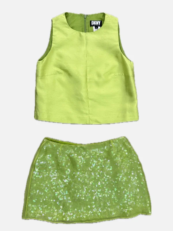 1990s DKNY Silk & Sequin Skirt Set leather skirt bold