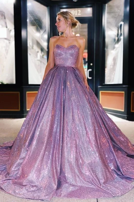 Shine Purple Prom Dress Sweetheart Long Prom Gown Fashion Graduation Party Dress OK1178 Tunics Sophisticated sleek