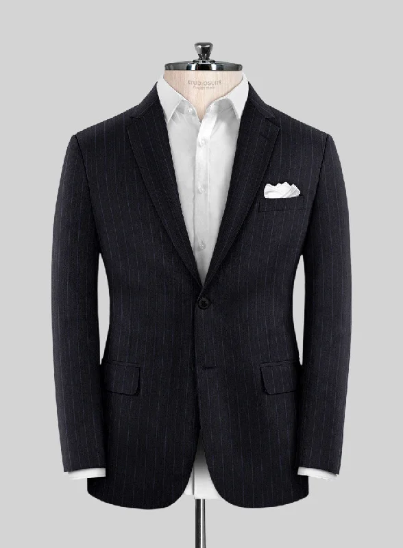Reda Cashmere Navy Blue Stripe Wool Jacket Nylon Jacket Polyester Jacket Spandex Jacket